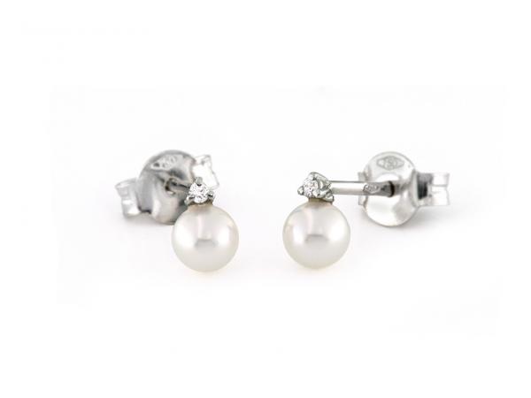 CF01777 - Orecchini Diamanti 3 Griffe Perle Akoya 4.5-5mm