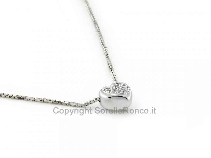 COLLANA PENDENTE CUORE E DIAMANTI 0.05CT