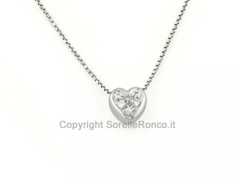 COLLANA PENDENTE CUORE E DIAMANTI 0.05CT