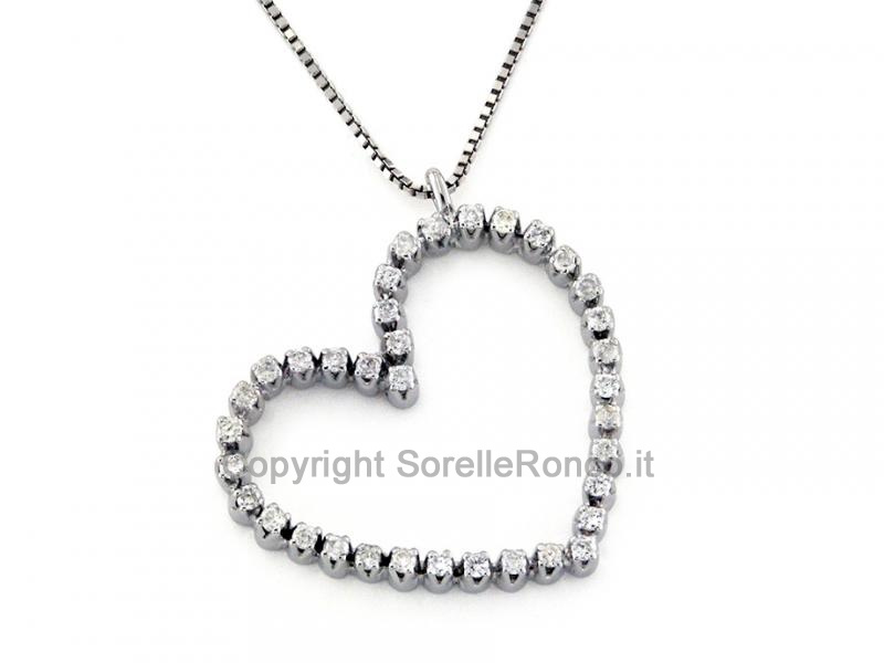 COLLANA PENDENTE CUORE E DIAMANTI 0.30CT