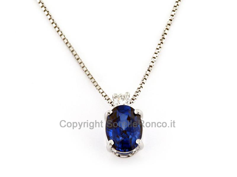 COLLANA CON DIAMANTE E ZAFFIRO 5X7MM