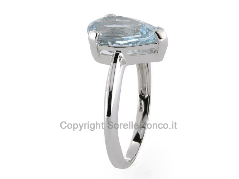 ANELLO ORO BIANCO CON ACQUAMARINA A GOCCIA 1.70 CT