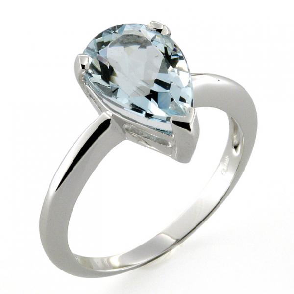 CF01919 - Anello Oro Bianco con Acquamarina a Goccia 1.70 Ct