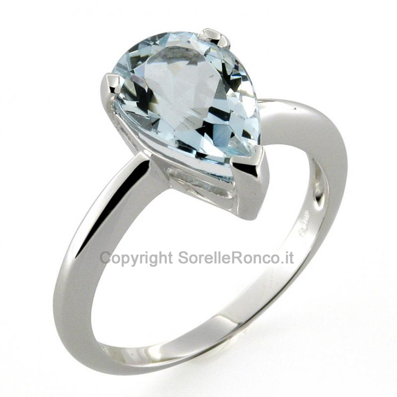 ANELLO ORO BIANCO CON ACQUAMARINA A GOCCIA 1.70 CT