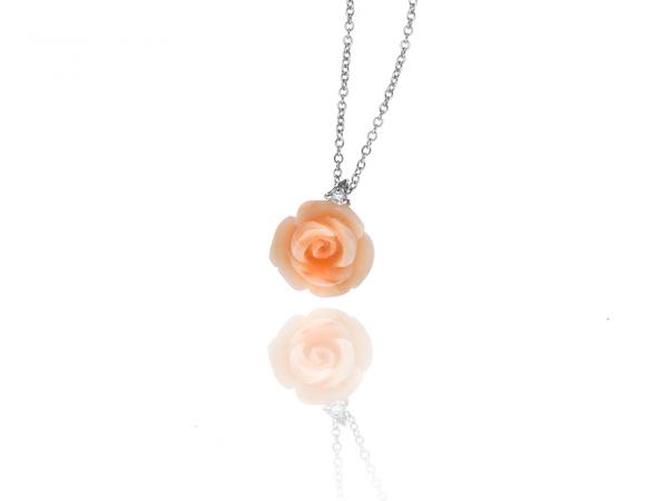 CF01960 - Collana e Pendente a Fiore con Corallo e Diamanti