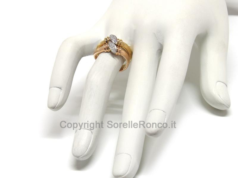 ANELLO ORO TRICOLORE E DIAMANTI 0.12 CT