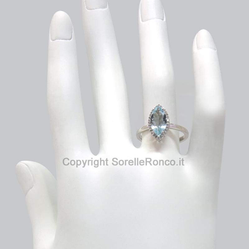 ANELLO ORO DIAMANTI ACQUAMARINA 1.19 CT