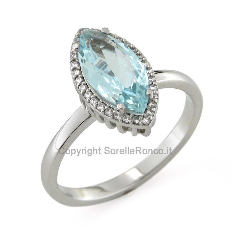 ANELLO ORO DIAMANTI ACQUAMARINA 1.19 CT