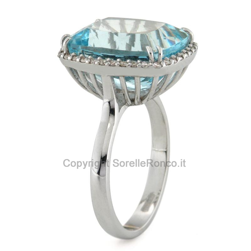 ANELLO COCKTAIL ACQUAMARINA  E DIAMANTI