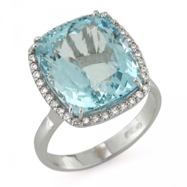 CF02019 - Anello Cocktail Acquamarina  e Diamanti
