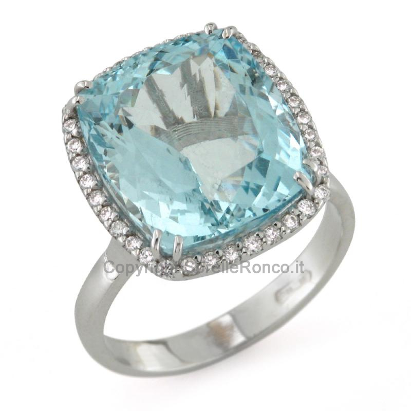 ANELLO COCKTAIL ACQUAMARINA  E DIAMANTI