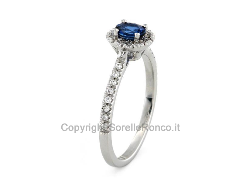 ANELLO ORO BIANCO DIAMANTI E ZAFFIRO 0.45 CT