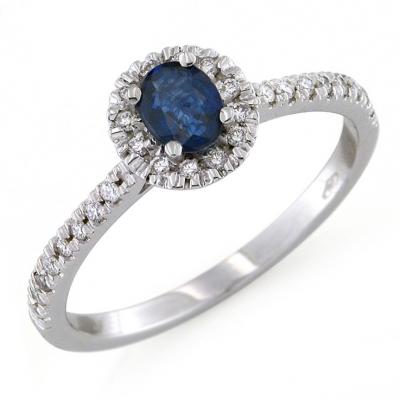 Anello Oro Bianco Diamanti e Zaffiro 0.45 Ct