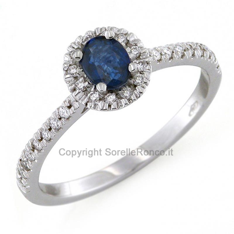ANELLO ORO BIANCO DIAMANTI E ZAFFIRO 0.45 CT
