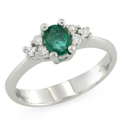 Anello in Oro  con Diamanti e Smeraldo 0.42 Ct