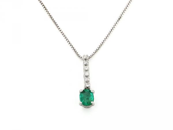 CF02027 - Collana Oro Bianco con Diamanti e Smeraldo Ovale