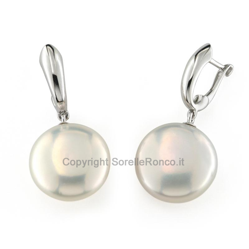 ORECCHINI ORO BIANCO 18KT  PERLE BIANCHE A BOTTONE