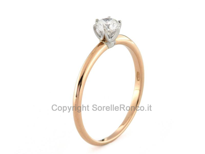 ANELLO SOLITARIO ORO ROSA E BIANCO CON DIAMANTE 
