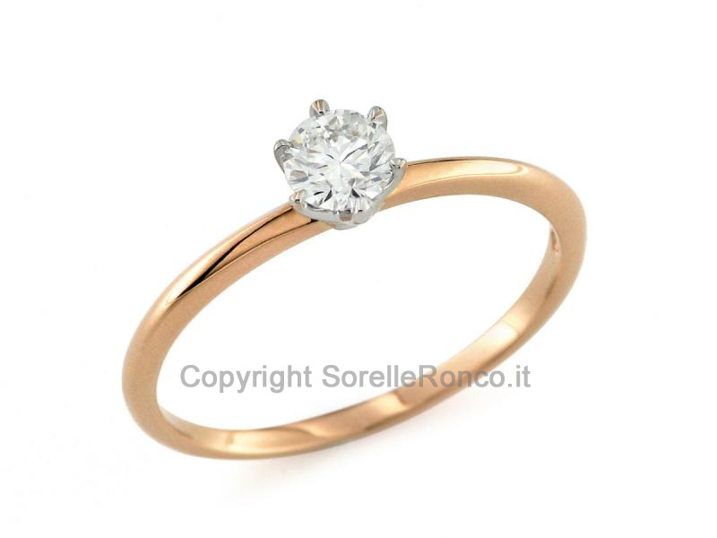 ANELLO SOLITARIO ORO ROSA E BIANCO CON DIAMANTE 