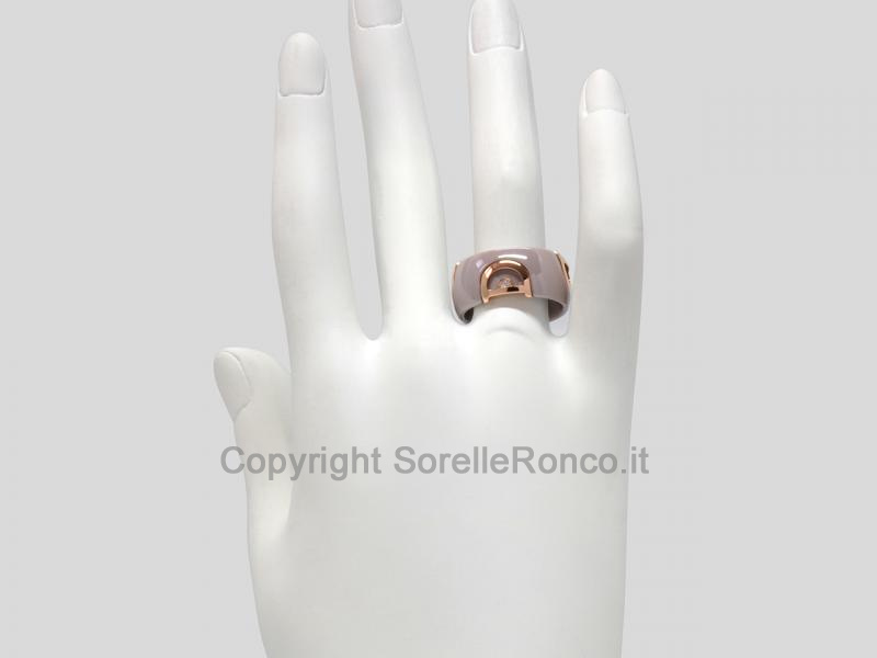 ANELLO D-ICON ORO ROSA CERAMICA E DIAMANTI 