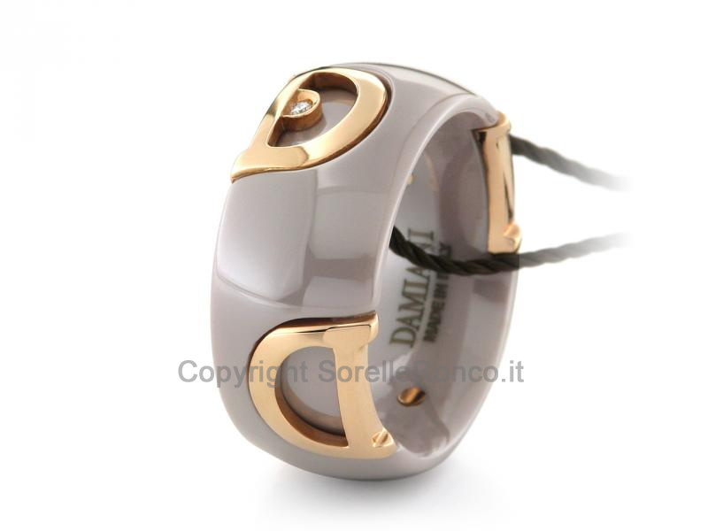 ANELLO D-ICON ORO ROSA CERAMICA E DIAMANTI 