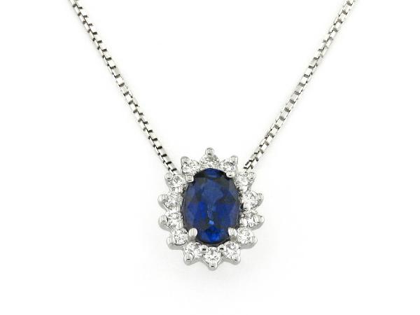 CF02189 - Collana con Diamante e Zaffiro 0.55 Ct
