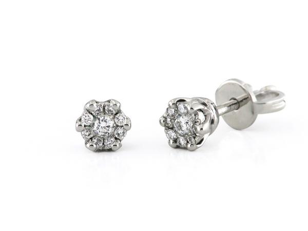 CF02193 - Orecchini a Fiore Oro Bianco e Diamanti 0.18 Ct