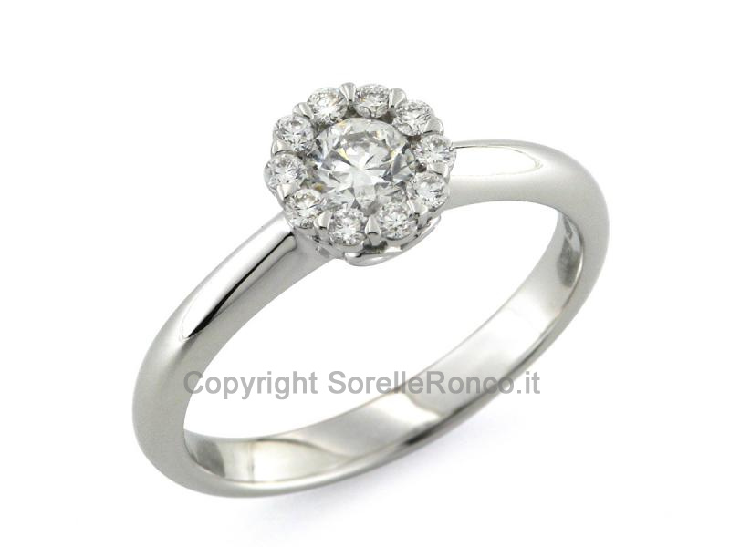ANELLO SOLITARIO FIORE ORO BIANCO DIAMANTI 0.46 CT