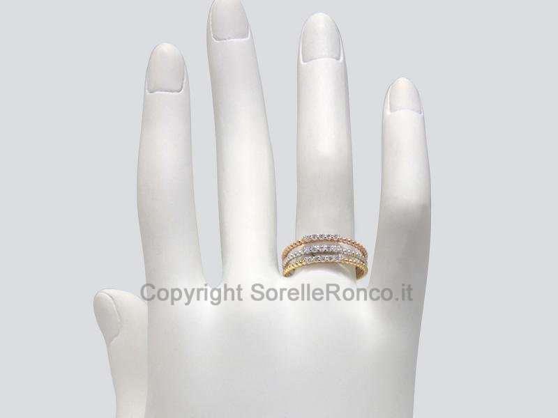 ANELLO RIVIERA IN TRIS ORO 18KT E DIAMANTI 0.27 CT