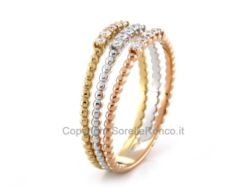 ANELLO RIVIERA IN TRIS ORO 18KT E DIAMANTI 0.27 CT