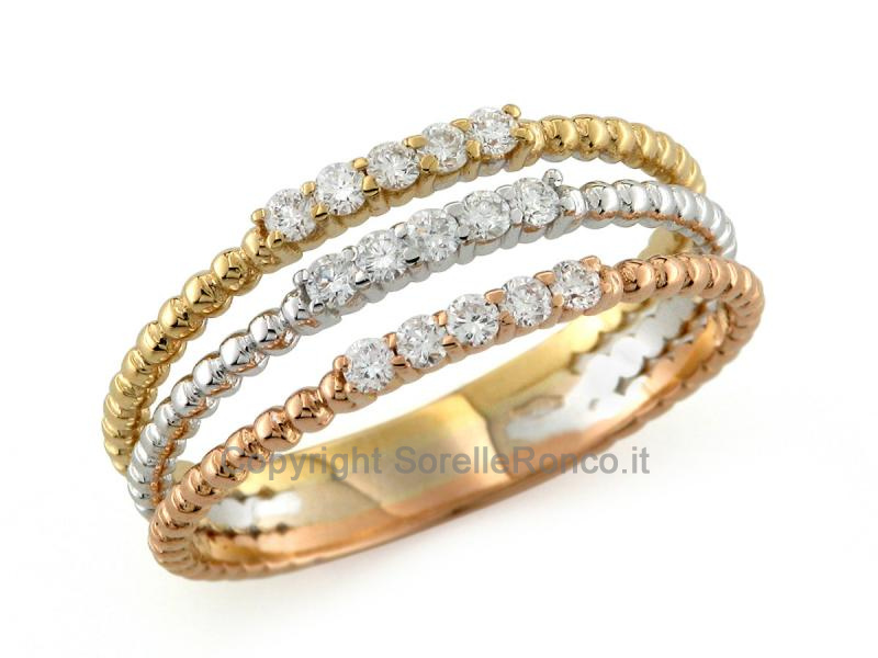 ANELLO RIVIERA IN TRIS ORO 18KT E DIAMANTI 0.27 CT