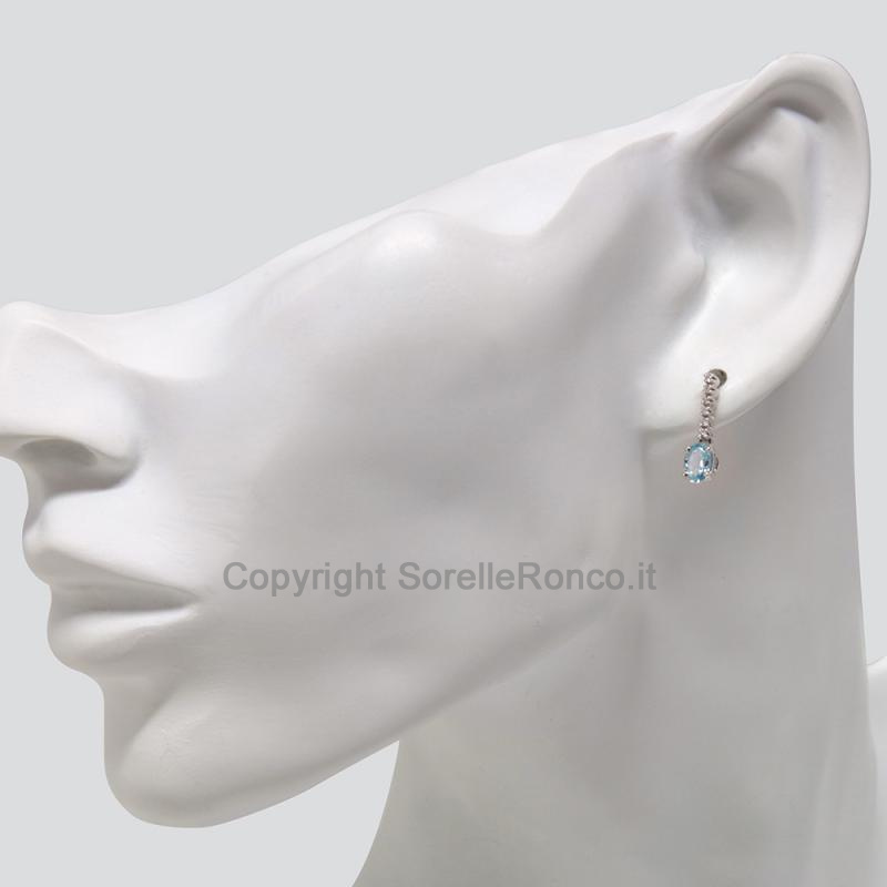 ORECCHINI PENDENTI ORO DIAMANTI E ACQUAMARINE
