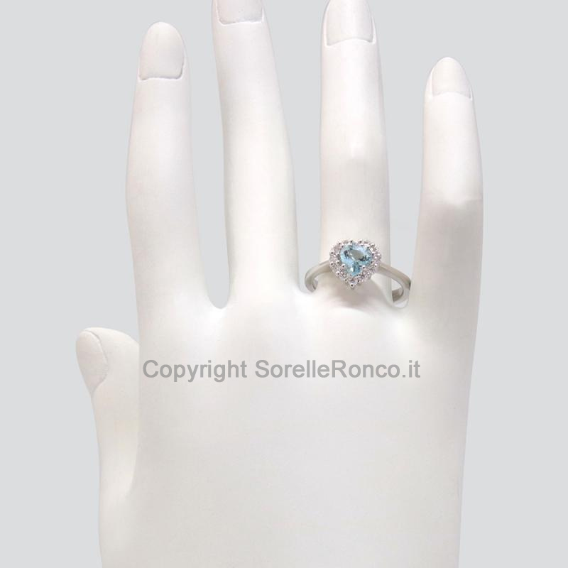 ANELLO A CUORE CON DIAMANTI E ACQUAMARINA
