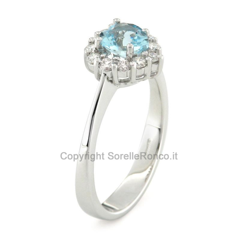 ANELLO A CUORE CON DIAMANTI E ACQUAMARINA