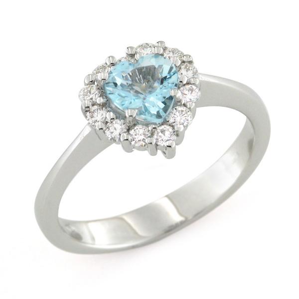 CF02280 - Anello a Cuore con Diamanti e Acquamarina
