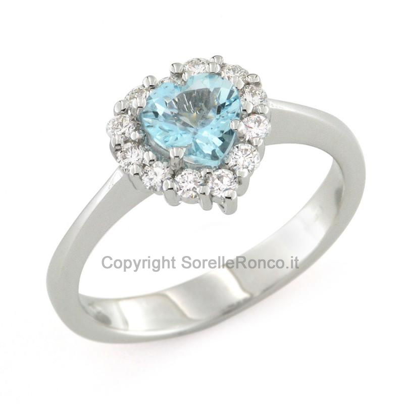 ANELLO A CUORE CON DIAMANTI E ACQUAMARINA
