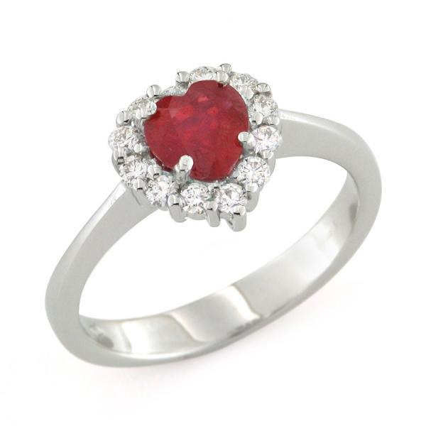 CF02281 - Anello Oro Bianco Diamanti e Rubino a Cuore 