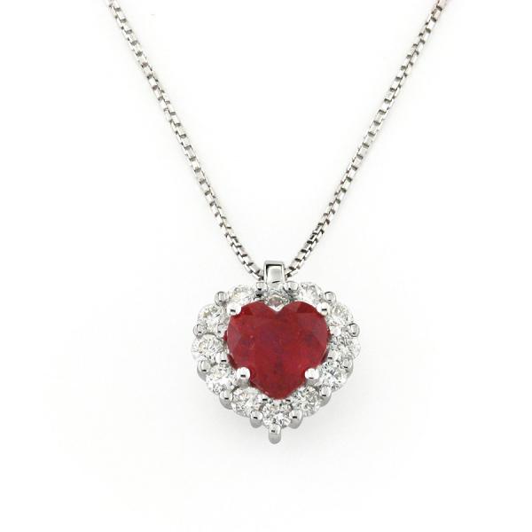 CF02283 - Collana Oro Bianco 18 Kt  Diamanti e Rubino Cuore