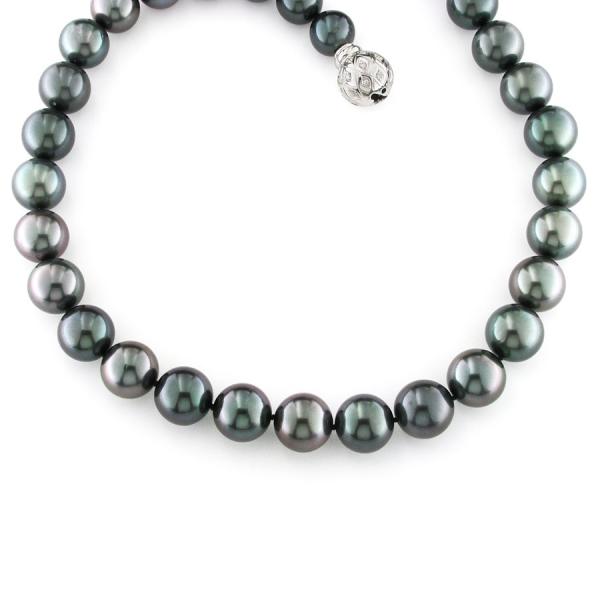 CF02284 - Collana Perle Nere Oro e Diamanti ø10-12mm