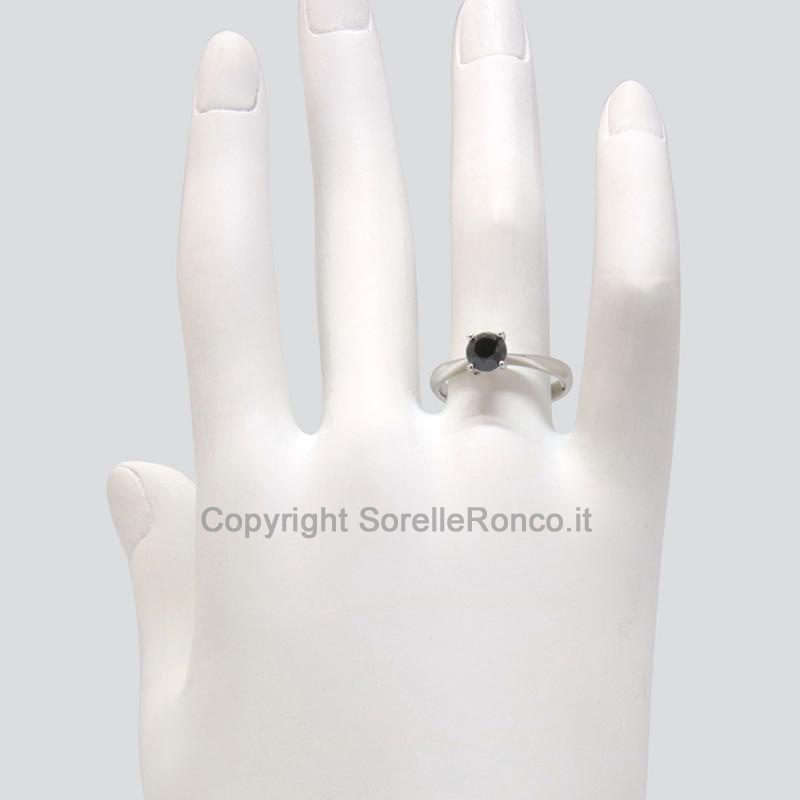 ANELLO SOLITARIO ORO BIANCO DIAMANTE NERO 0.86 CT
