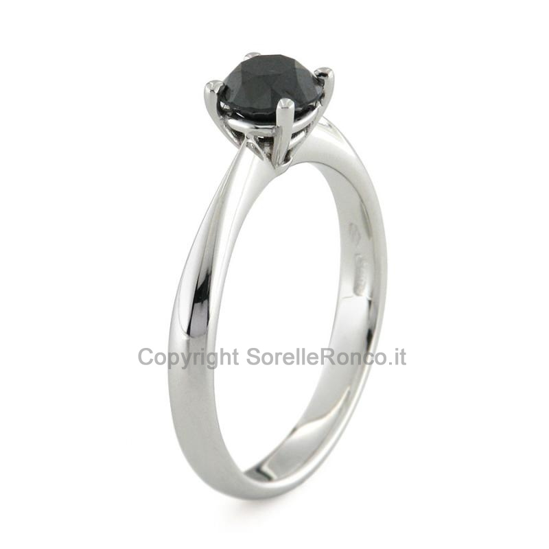 ANELLO SOLITARIO ORO BIANCO DIAMANTE NERO 0.86 CT