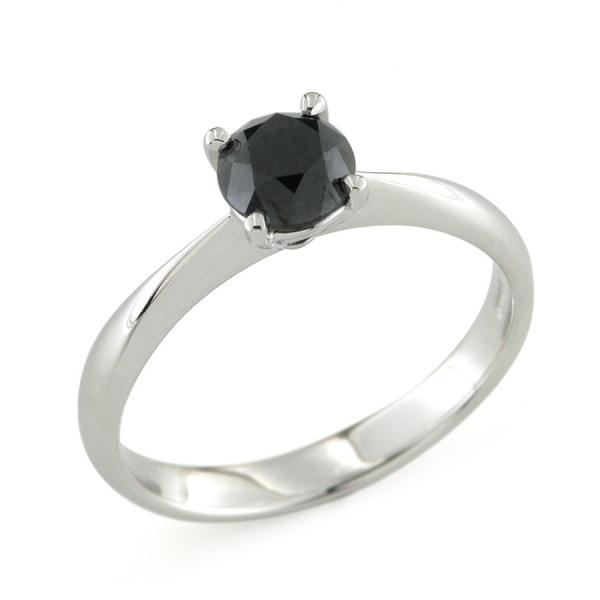 CF02286 - Anello Solitario Oro Bianco Diamante Nero 0.86 Ct