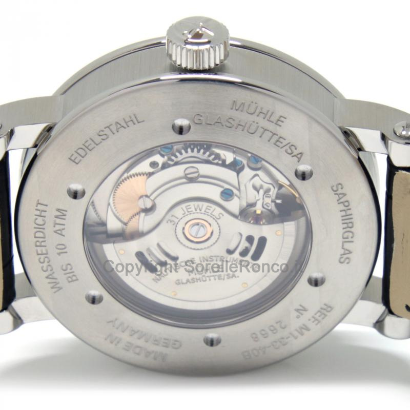MÜHLE GLASHÜTTE TEUTONIA II SILVER 41MM PELLE NERA