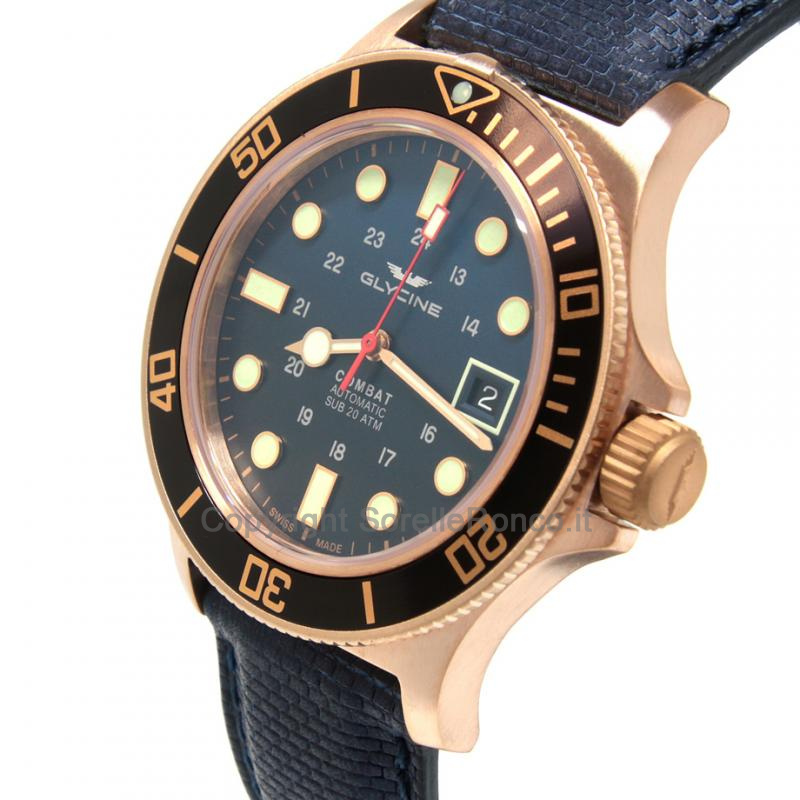 GLYCINE COMBAT SUB BLU E NERO 42MM TESSUTO