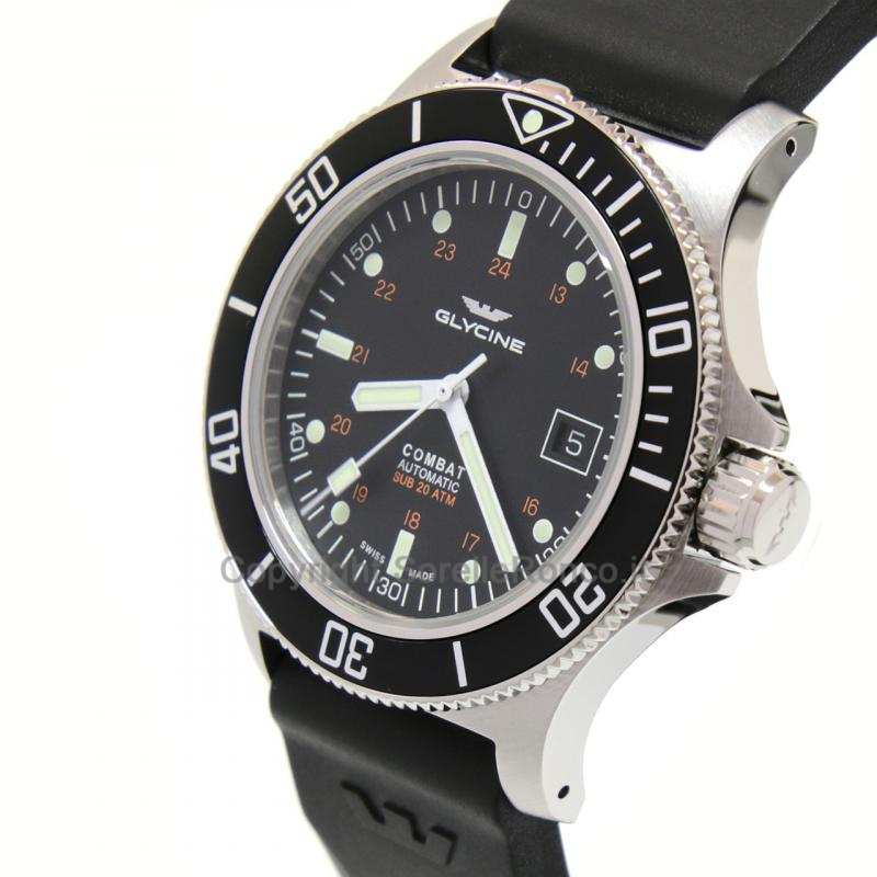 GLYCINE COMBAT SUB STEALTH GOMMA NERA 42MM