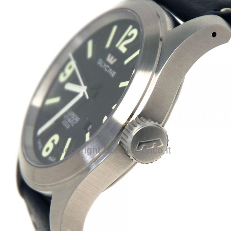 GLYCINE INCURSORE NERO PELLE 46 MM