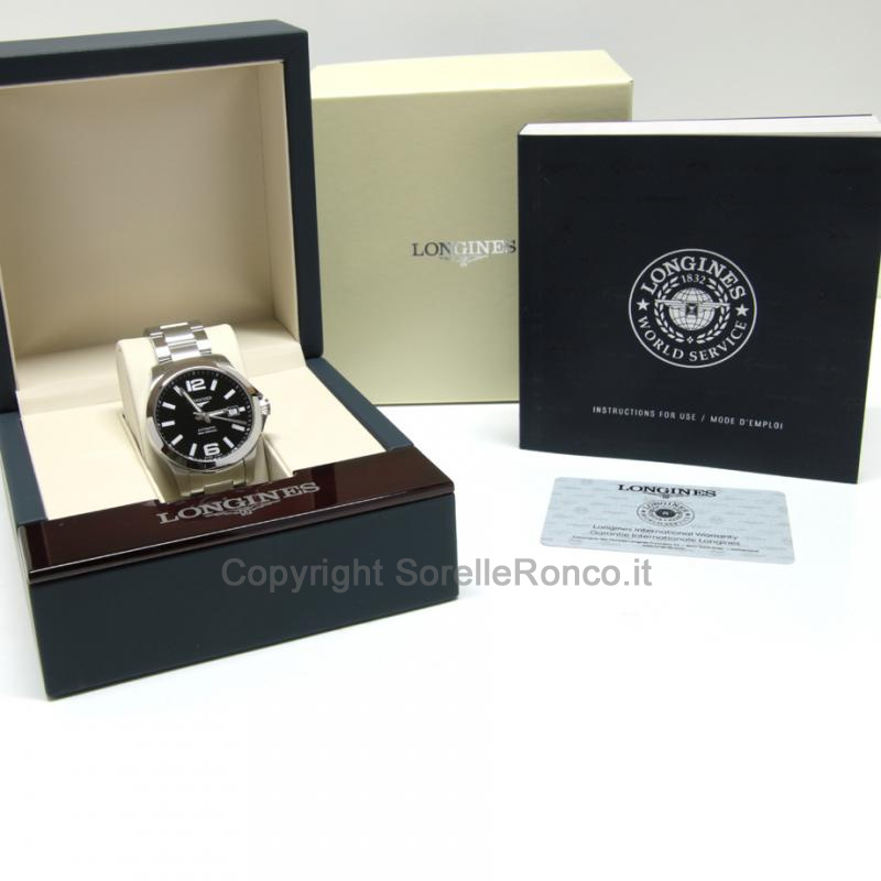 LONGINES CONQUEST ACCIAIO NERO AUTOMATICO 39MM