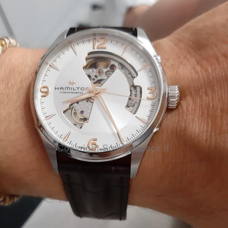 HAMILTON JAZZMASTER 42MM SILVER OPEN HEART PELLE
