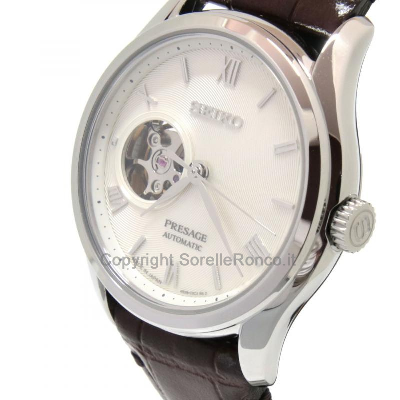 SEIKO PRESAGE 38,3MM SILVER OPEN HEART PELLE