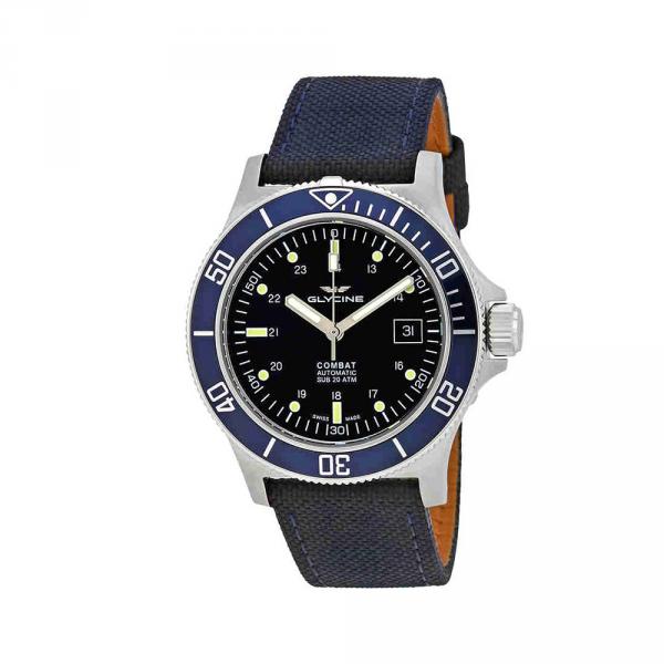 GL0094 - Glycine Combat Sub Acciaio Nero Tessuto Blu 42mm